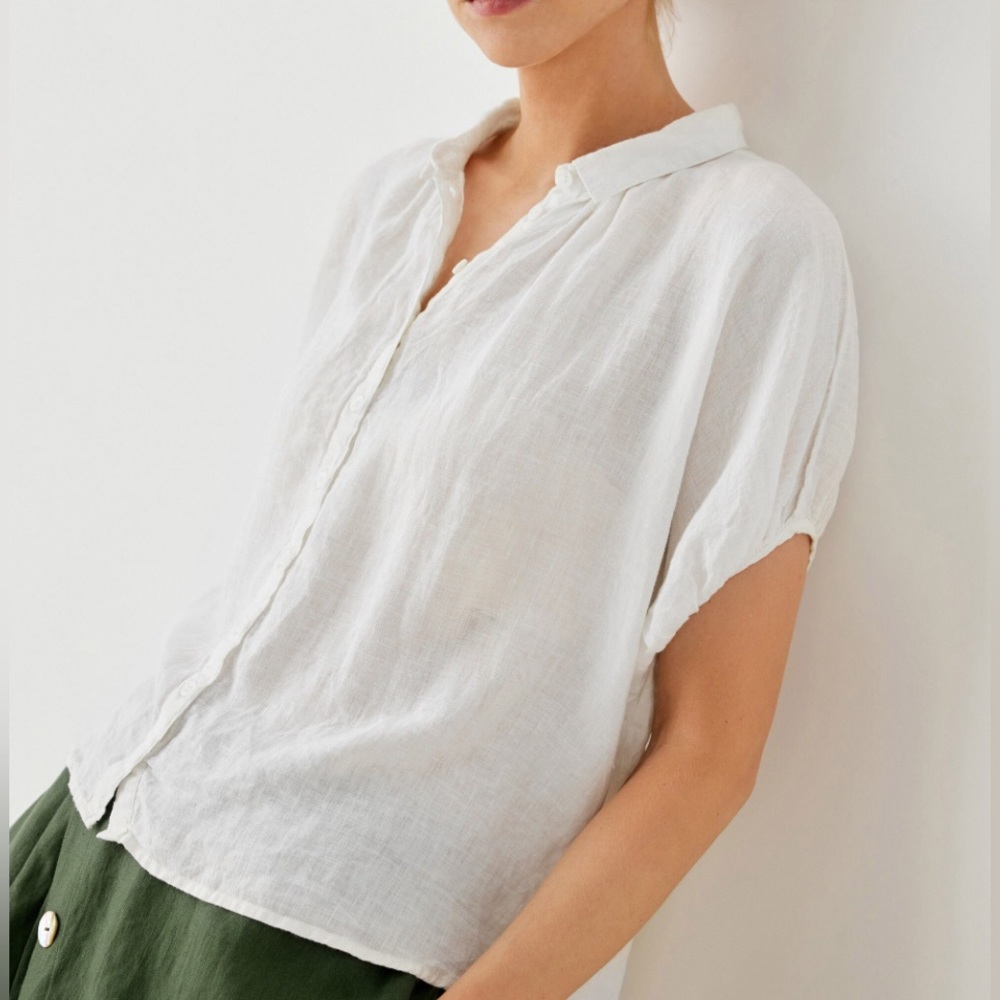 Sierra 100% Linen Button-Up Loose Shirt - Pale Lilac